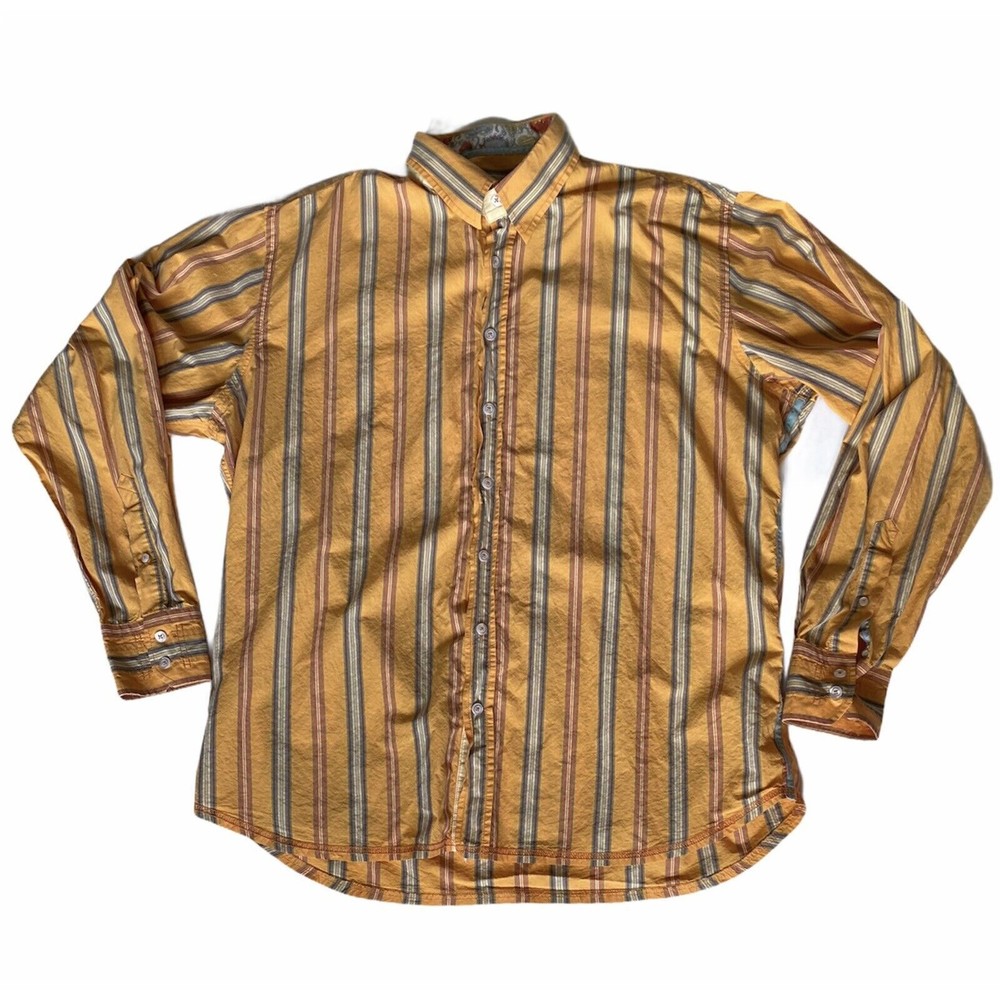 Georg Roth Mens XXL Orange Striped Button Up Cotton Casual or Dress Shirt EUC